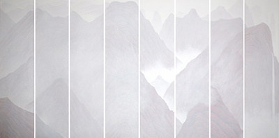Enter the Emptiness#2 Ink and acrylic on canvas 150x37.5cm *8 panels 2014